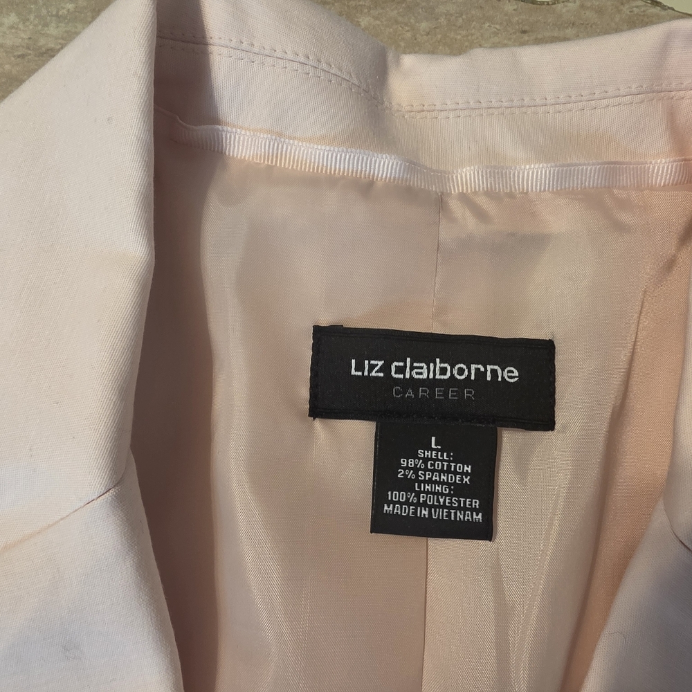 VTG Liz Claiborne Career Blazer Sz L Soft Pink Pastel Cotton 1-Button Lined EUC - Picture 6 of 10